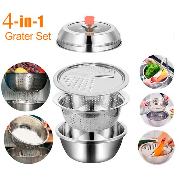 Details about   Kitchen Portable Multifunctional Stainless Steel Basin with Filter/Grater/Bowl 