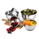 Kitchen Mixing Bowls with Lids Set of 5 Stainless Steel Black